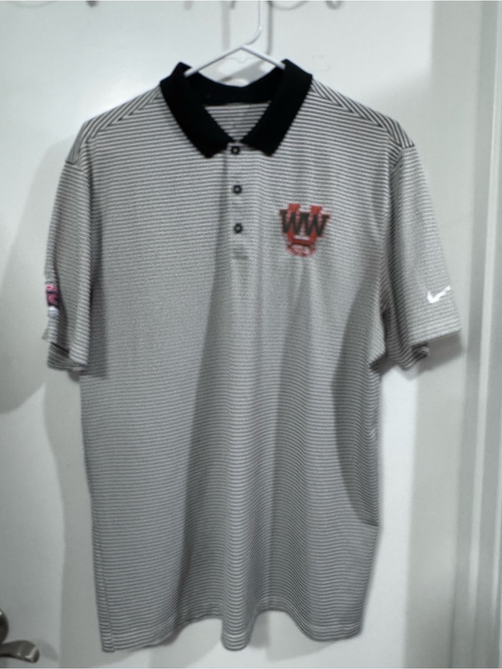 Nike Men’s Black & White Micro-Striped Polo with Contrast Collar